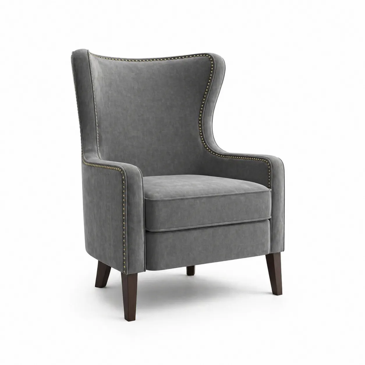 Poltrona in Tessuto Microfibra Grigio con Gambe in Legno Massello