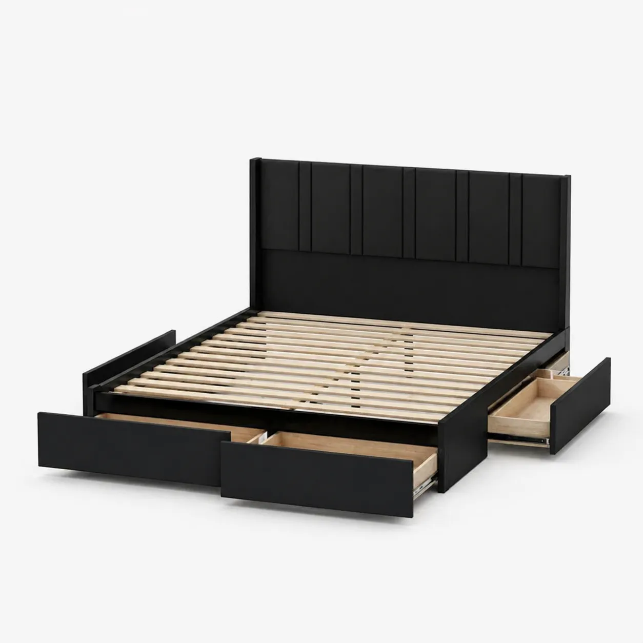 Letto contenitore matrimoniale in legno con 4 cassetti Nero