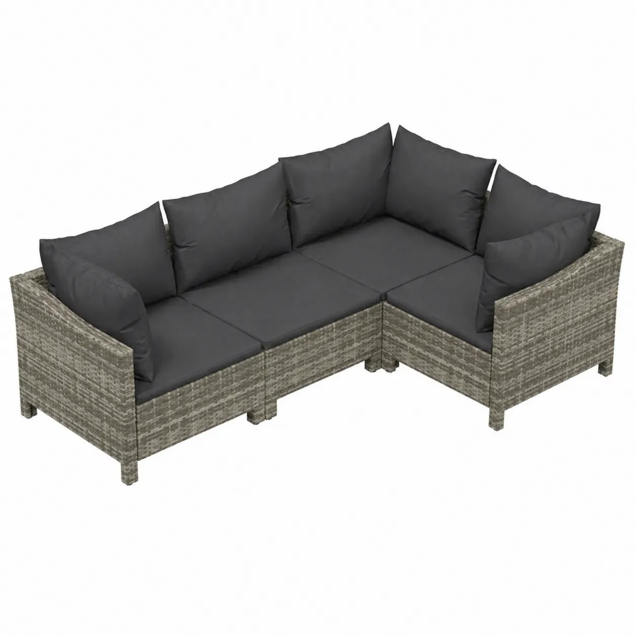 Set Divano Angolare Modulare in Rattan Grigio e Nero per Esterno
