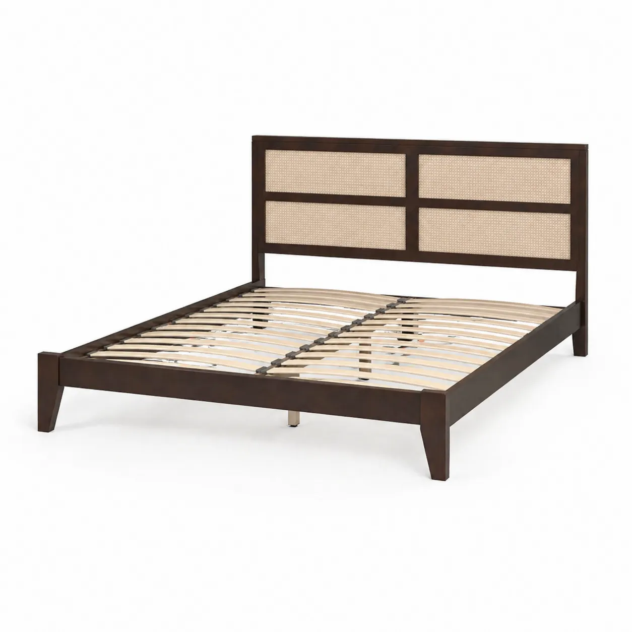 Letto matrimoniale in legno e fibra naturale marrone 160x200 cm