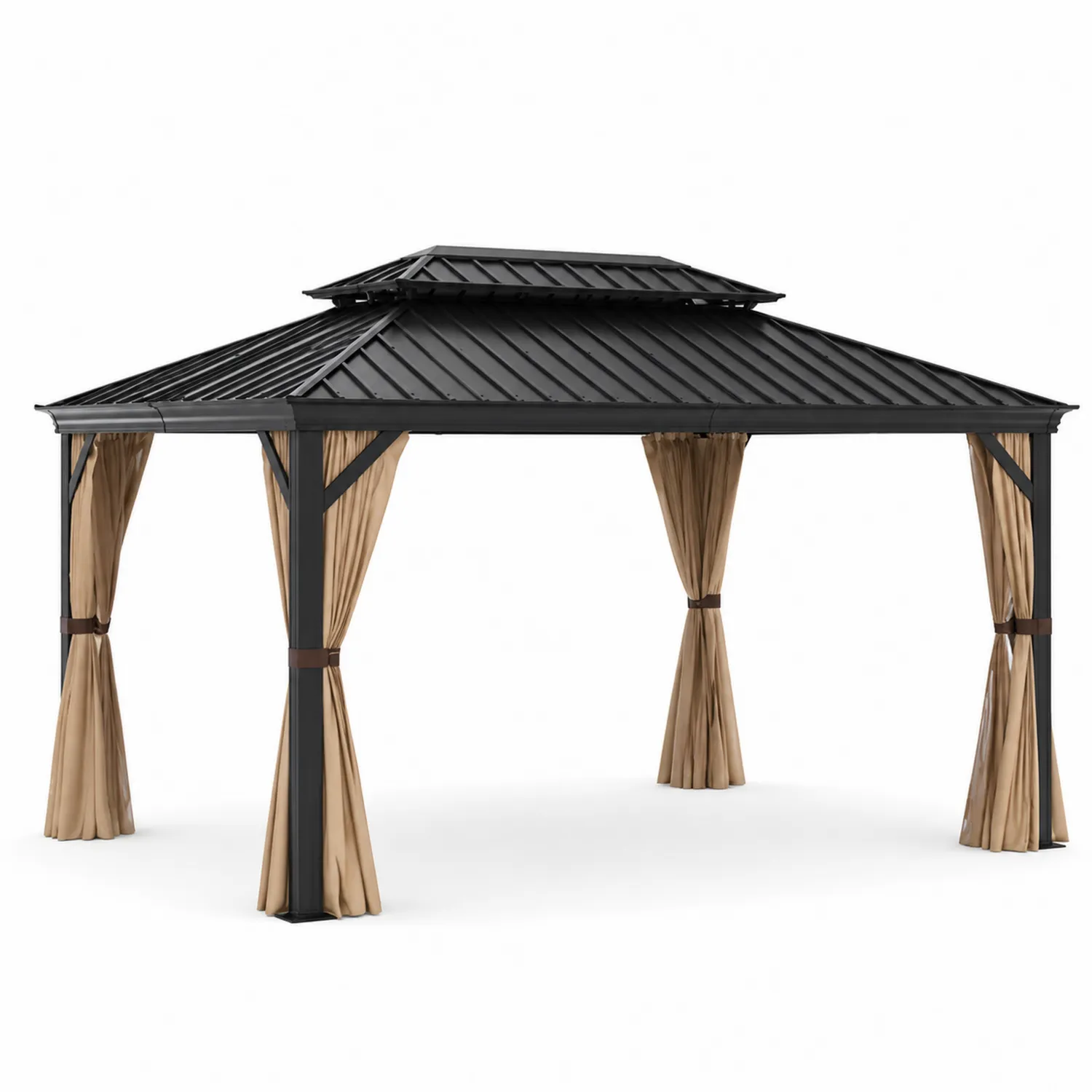 Altana ogrodowa 400x300 cm aluminium ze stalowym dachem i poliestrowymi zasłonami