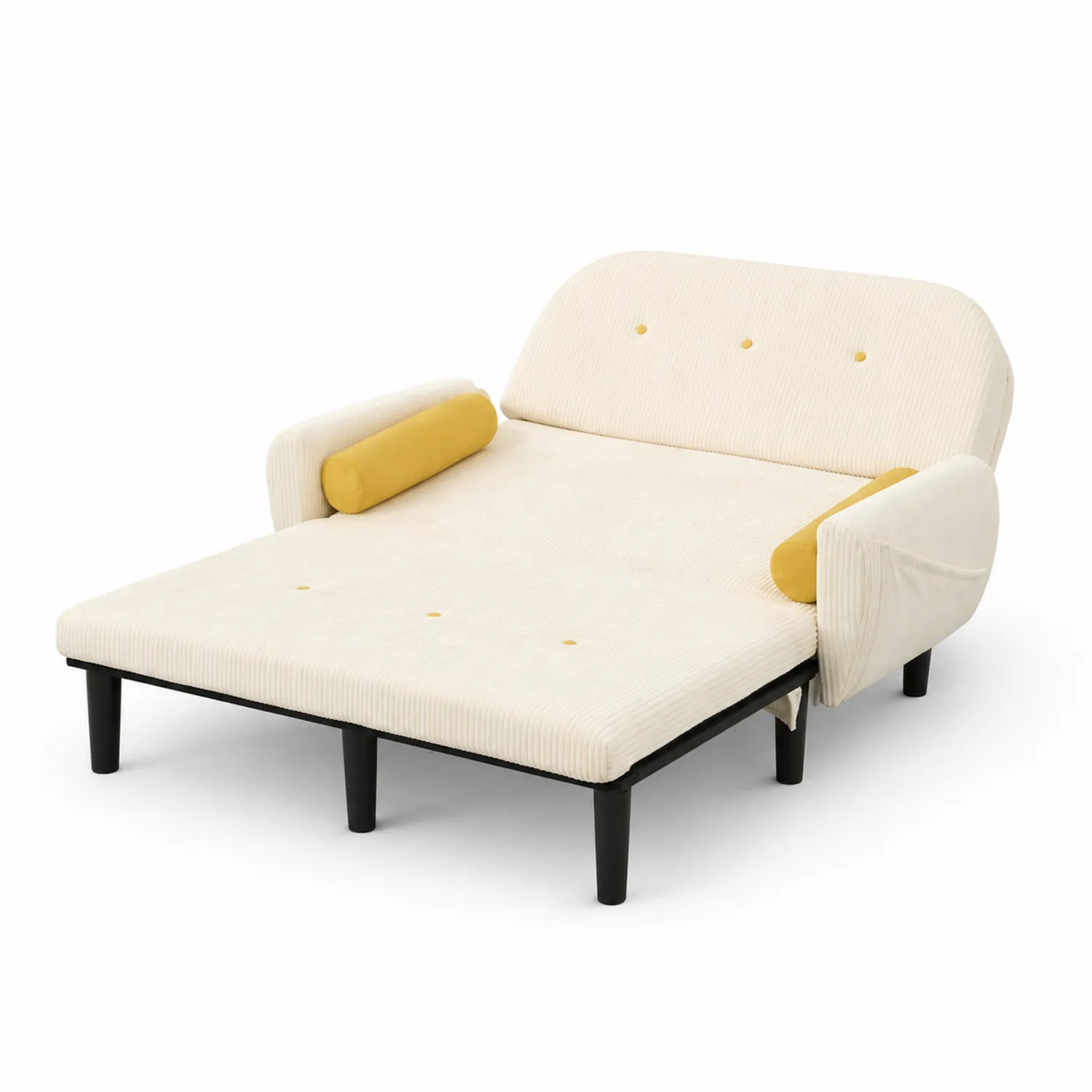 Sofa rozkładana dwumiejscowa z podłokietnikami z tkaniny sztruksowej Kremowy/Żółty