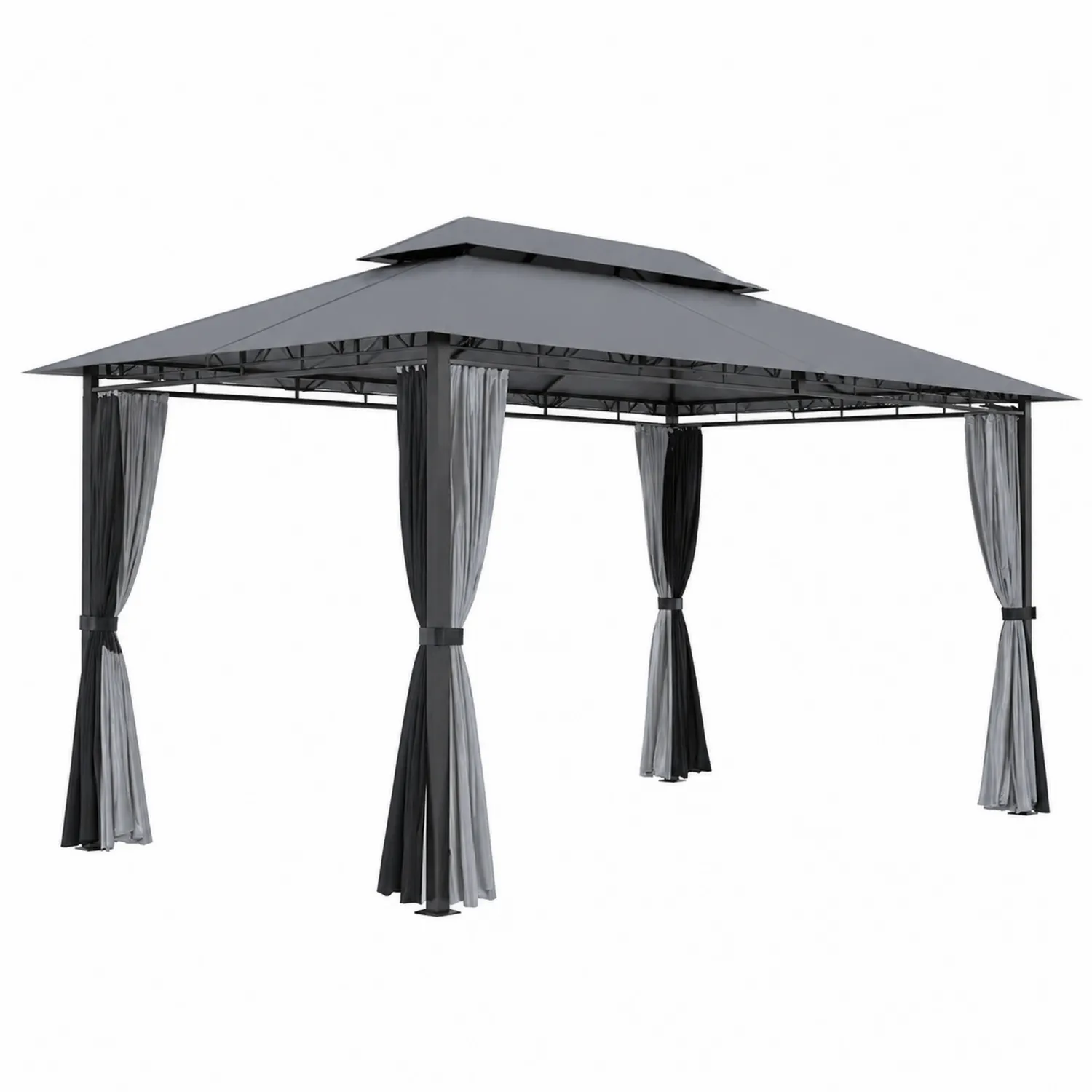Metalowy pawilon z zasłonami ze stali i poliestru 300x300x270 cm Szary/Czarny