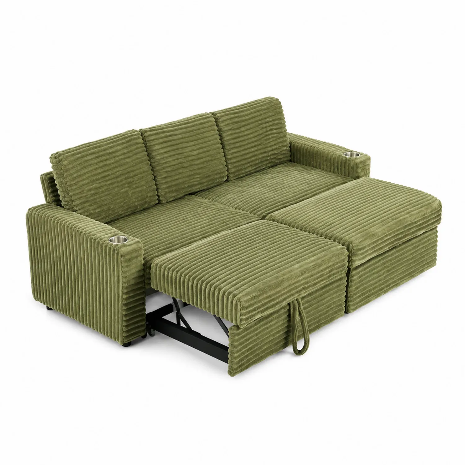Sofa rozkładana sztruksowa z uchwytami, Zielona, 200cm