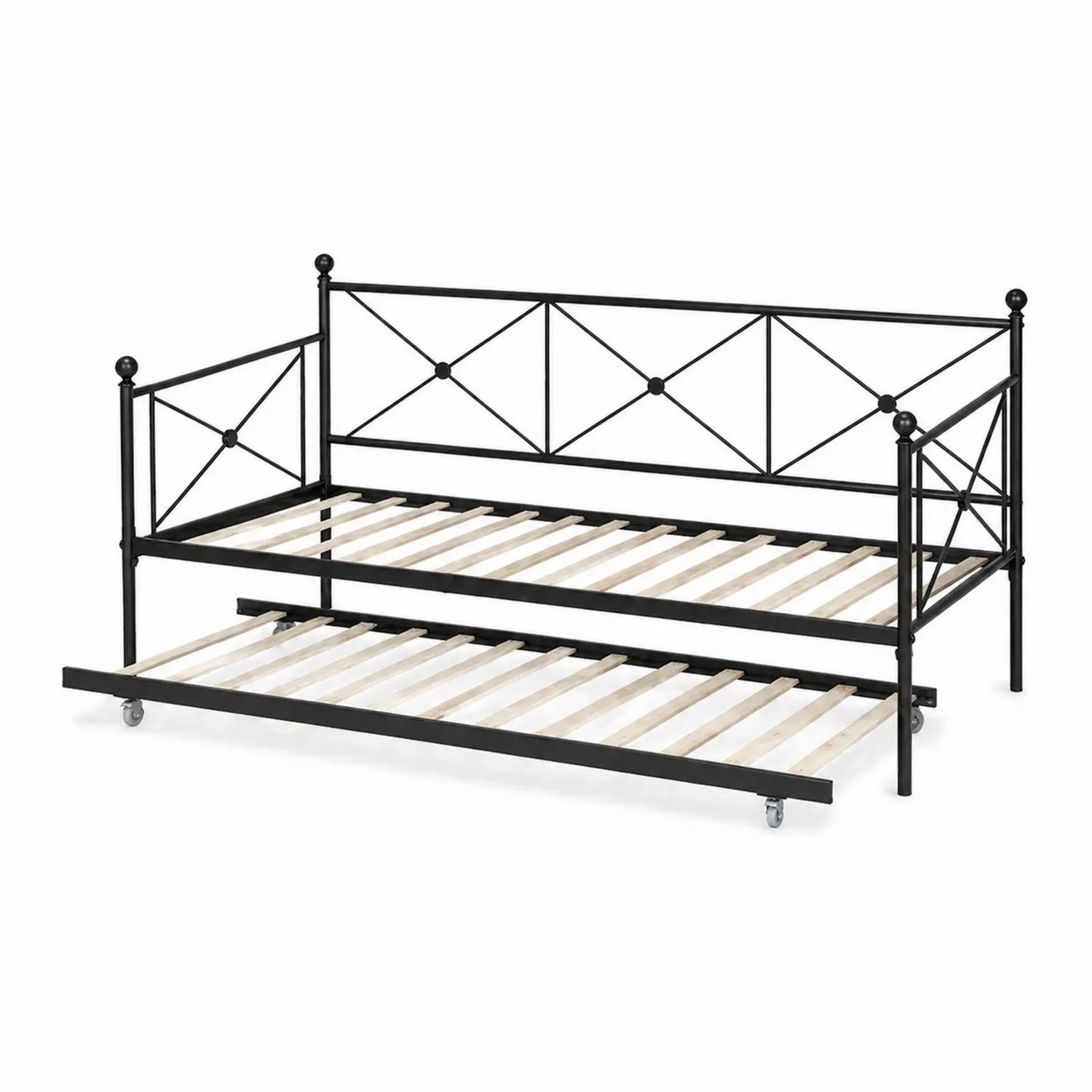 Metalowe łóżko z trundle czarne 200x90 cm