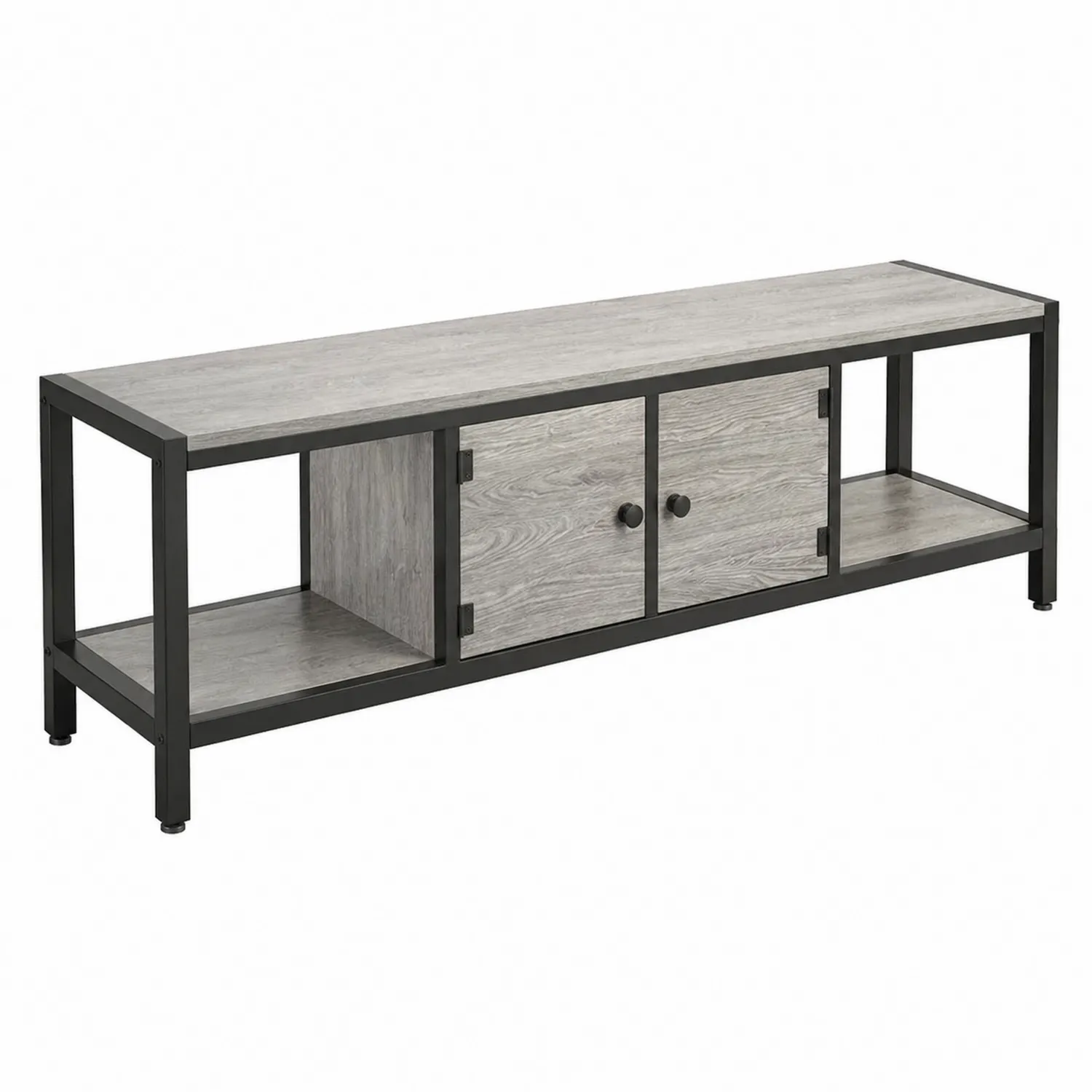 Szafka RTV z metalu i płyty wiórowej z okleiną, 120x40x42 cm, Szary/Czarny