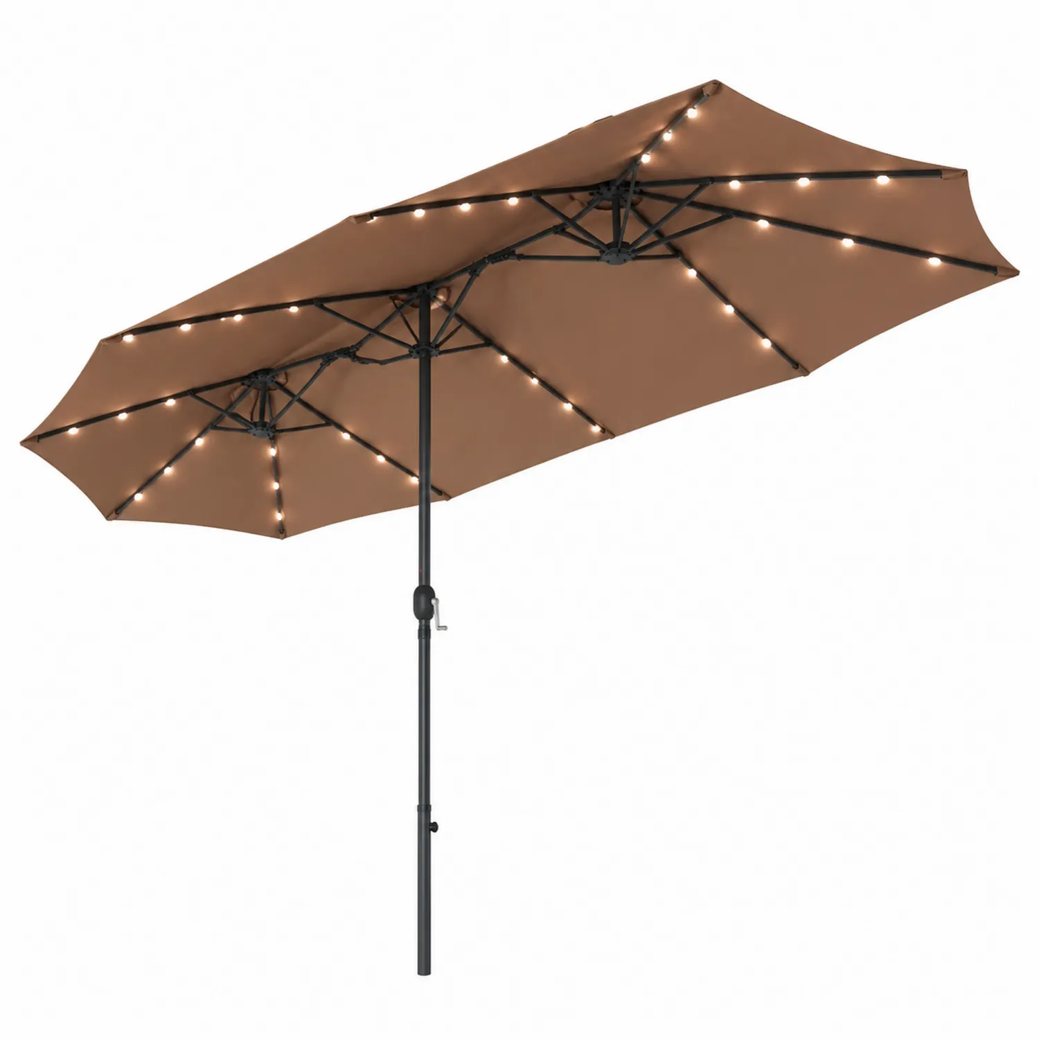 Parasol ogrodowy LED, stal i poliester, 460 cm, Brązowy