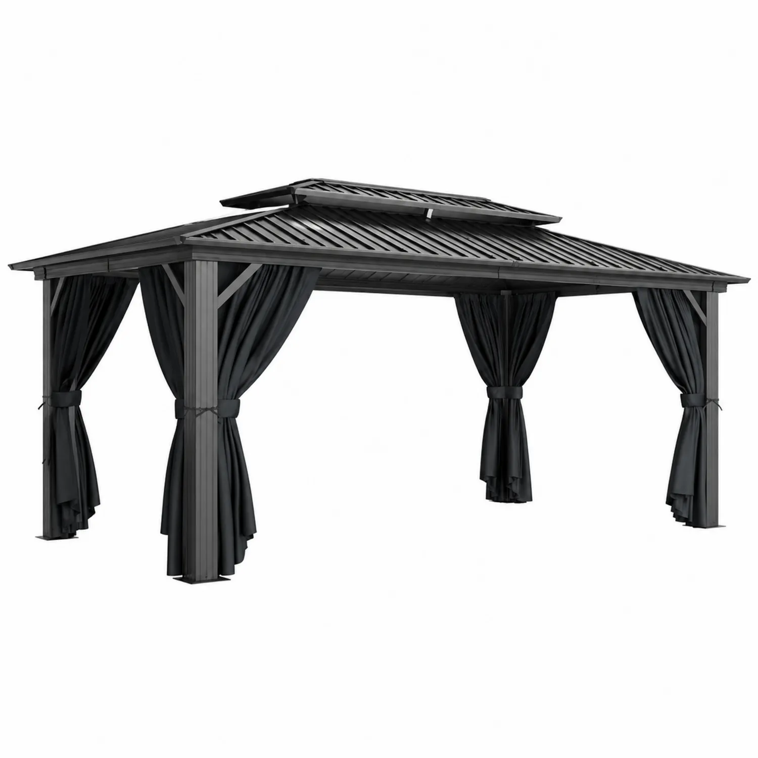Altana ogrodowa aluminiowa z dachem stalowym i zasłonami 400x300 cm Antracytowa