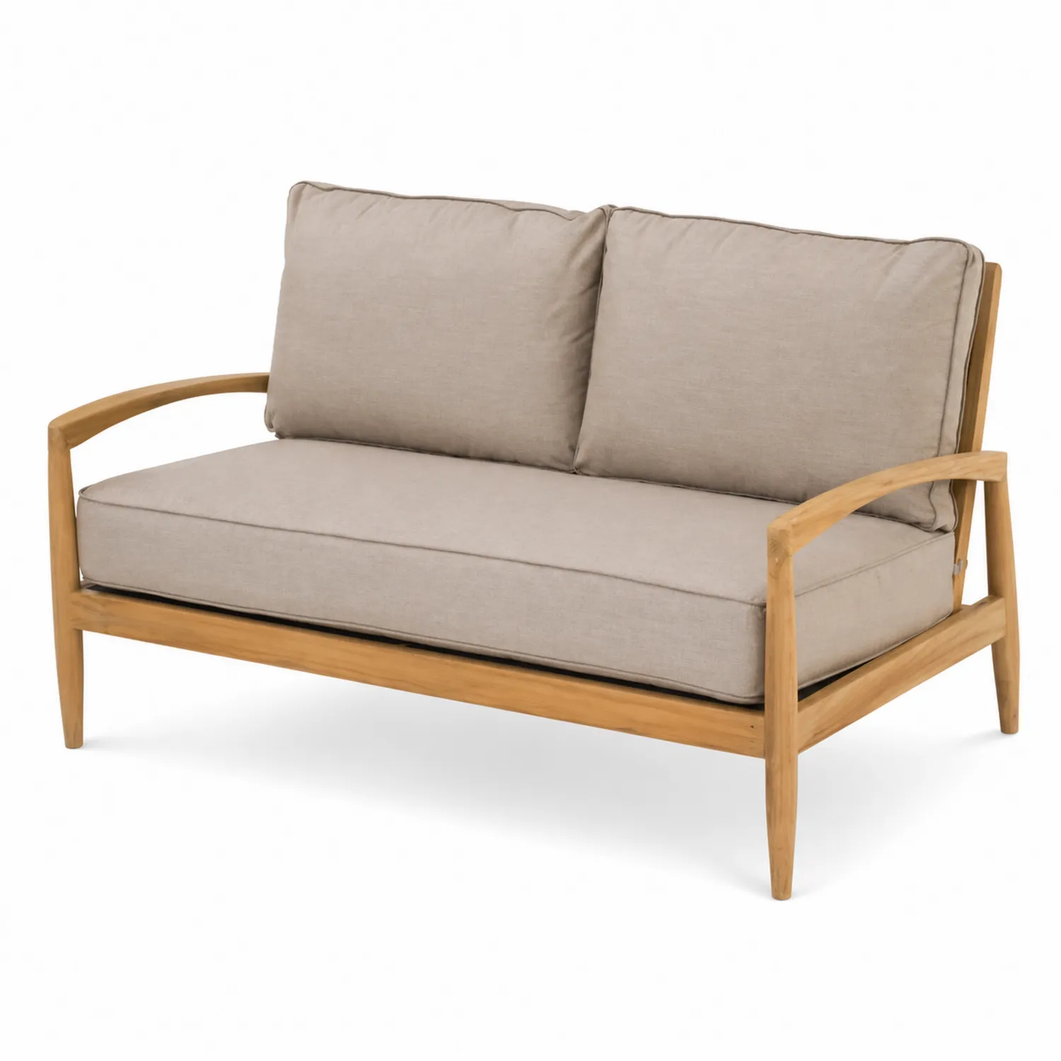 Dwuosobowa sofa z drewna tekowego i lnu, 140x75x80 cm, Beżowa