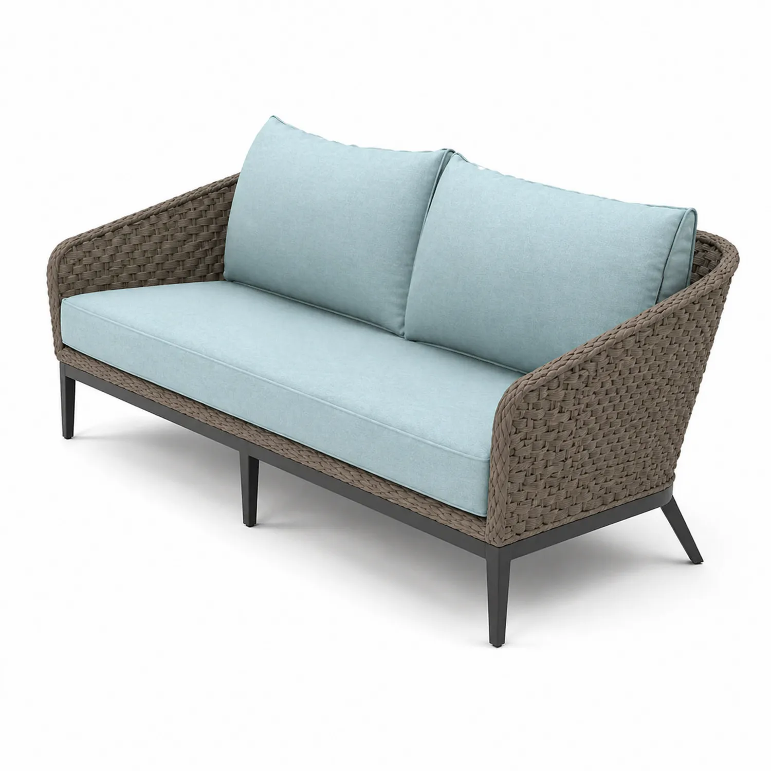 Sofa z technorattanu z poduszkami, 150 cm, Jasnoniebieski
