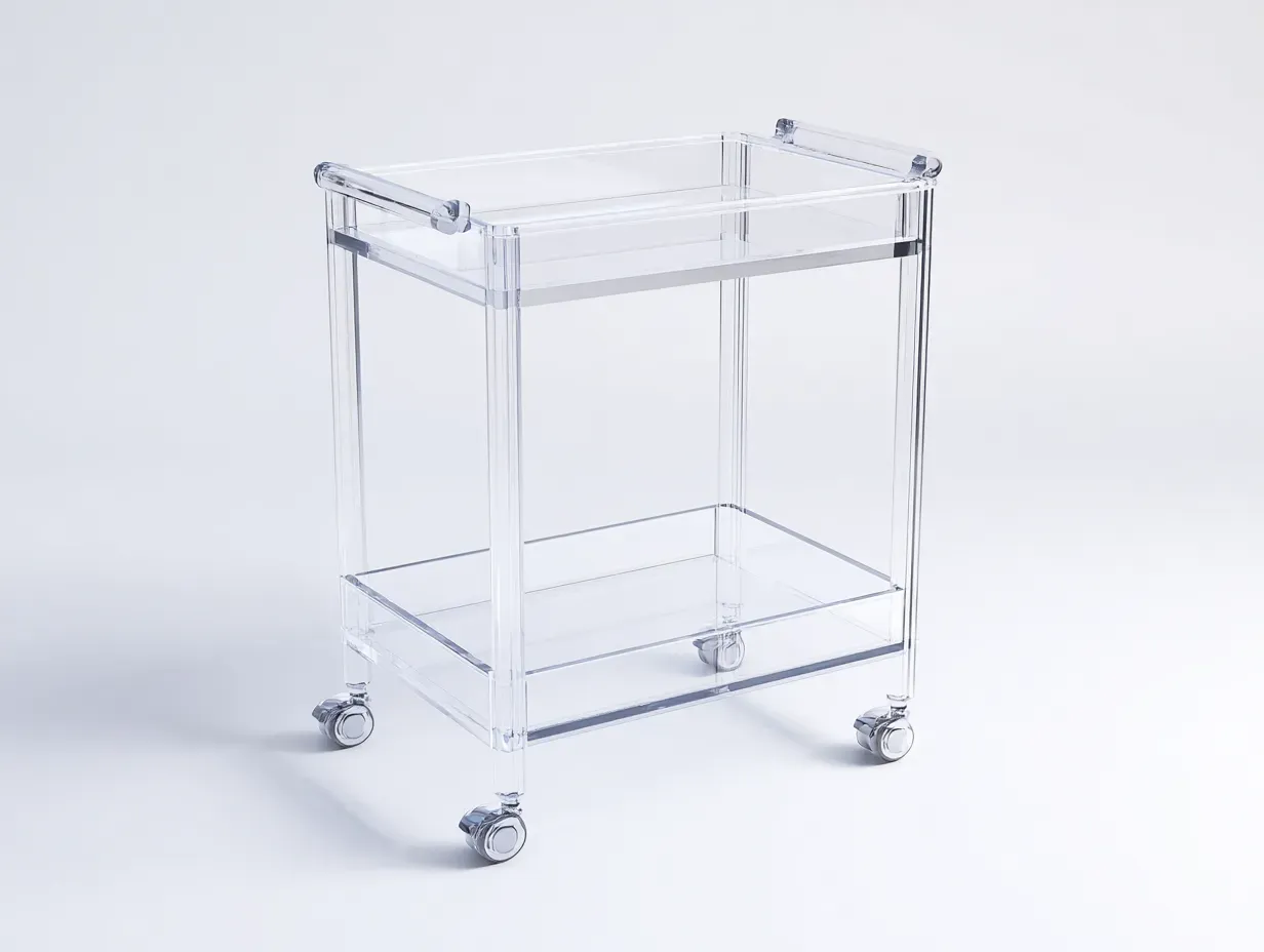 Carrito de cocina auxiliar 54x38x80 cm - acrílico transparente y plata - 2 niveles con ruedas giratorias-Cottaupshop