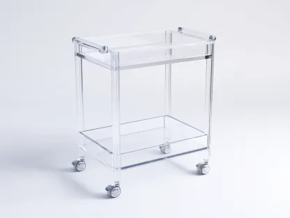 Carrito de cocina auxiliar 54x38x80 cm - acrílico transparente y plata - 2 niveles con ruedas giratorias-Cottaupshop