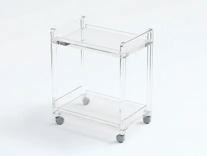 Carrito de cocina de acrílico 52x36x78 cm - transparente y gris - 2 estantes con ruedas-Cottaupshop