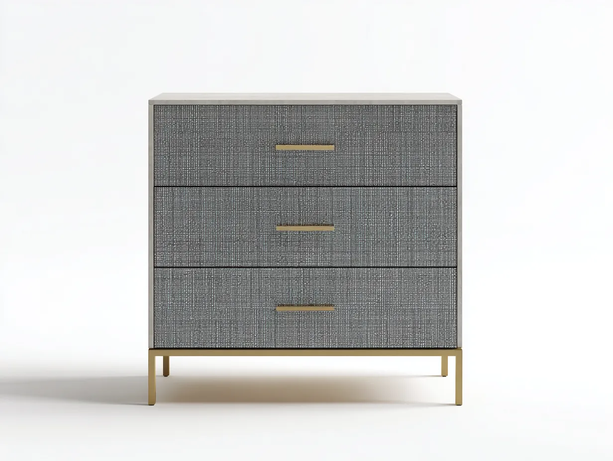 Cómoda de dormitorio de madera y metal 80 x 42 x 85 cm - gris topo y dorado - para almacenaje doméstico - estilo contemporáneo elegante-Cottaupshop