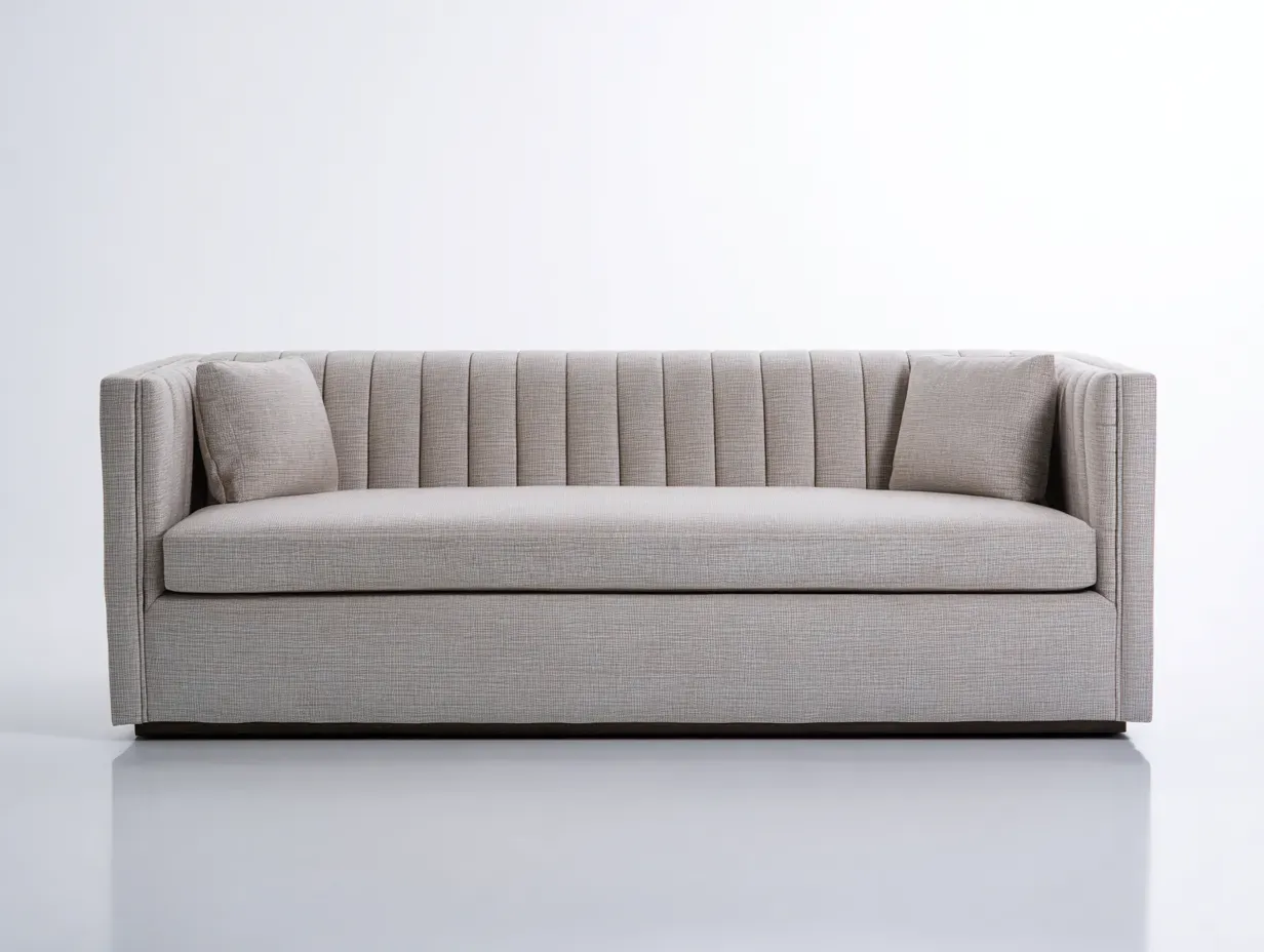 Sofá recto de 3 plazas 214 x 90 x 78 cm - beige arena - tapizado textil con respaldo acanalado para salón-Cottaupshop