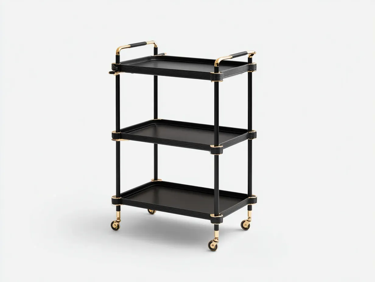 Carrito de cocina metálico 75x40x90 cm - negro y dorado - 3 estantes con ruedas-Cottaupshop
