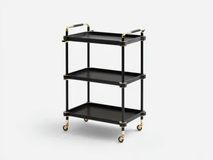 Carrito de cocina metálico 75x40x90 cm - negro y dorado - 3 estantes con ruedas-Cottaupshop
