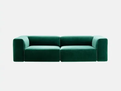 Sofá modular de 3 plazas 218 x 96 x 71 cm - verde turquesa - tapizado aterciopelado de diseño minimalista para salón-Cottaupshop