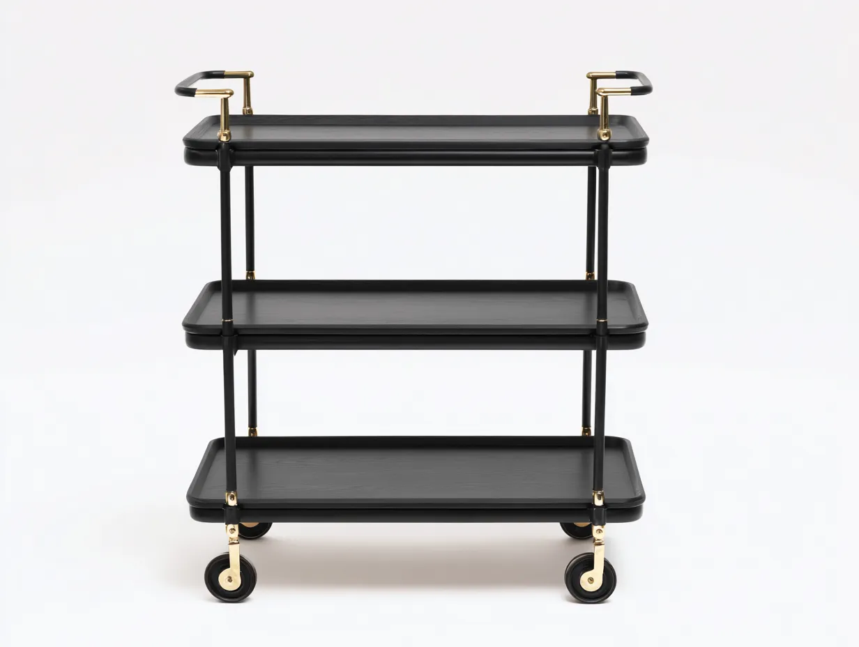 Carrito de cocina de 3 niveles 76x36x88 cm - negro y dorado - con ruedas y asas laterales-Cottaupshop
