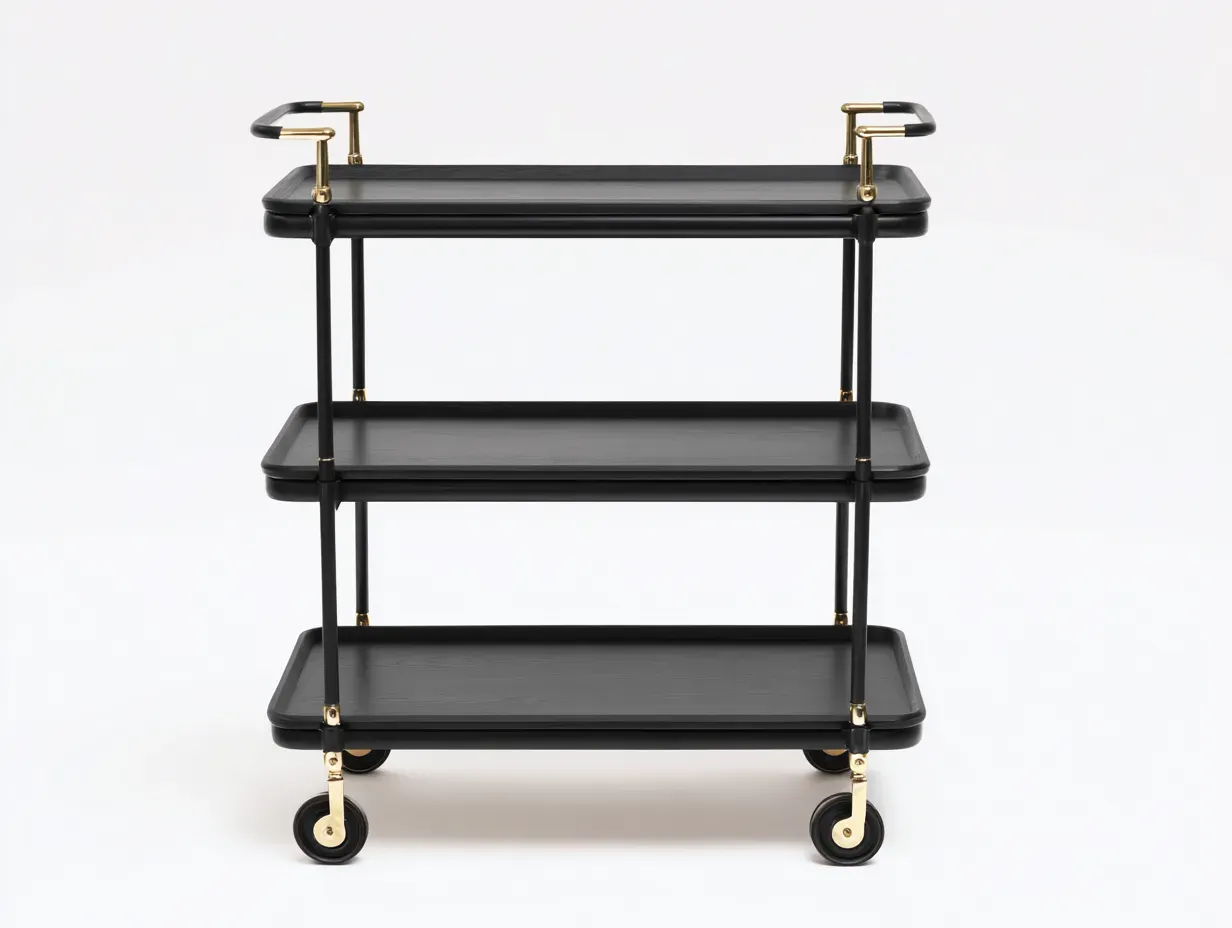 Carrito de cocina de 3 niveles 76x36x88 cm - negro y dorado - con ruedas y asas laterales-Cottaupshop