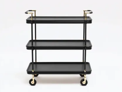 Carrito de cocina de 3 niveles 76x36x88 cm - negro y dorado - con ruedas y asas laterales-Cottaupshop