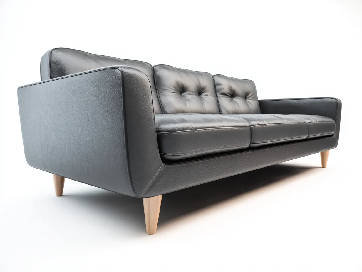 Sofá de 3 plazas en piel sintética 226 x 91 x 80 cm - gris antracita - diseño escandinavo con patas de madera para salón-Cottaupshop