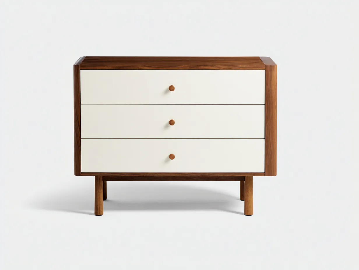 Cómoda de dormitorio de madera 96 x 44 x 86 cm - nogal oscuro y marfil suave - para organización interior - estilo escandinavo cálido-Cottaupshop