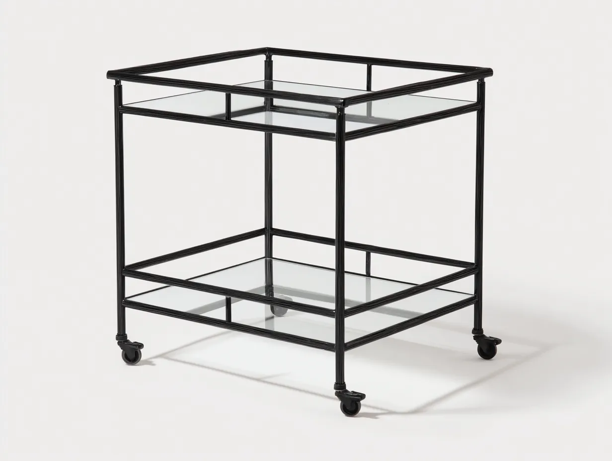 Carrito de cocina de acero y vidrio 78x42x82 cm - negro y transparente - 2 estantes con ruedas-Cottaupshop