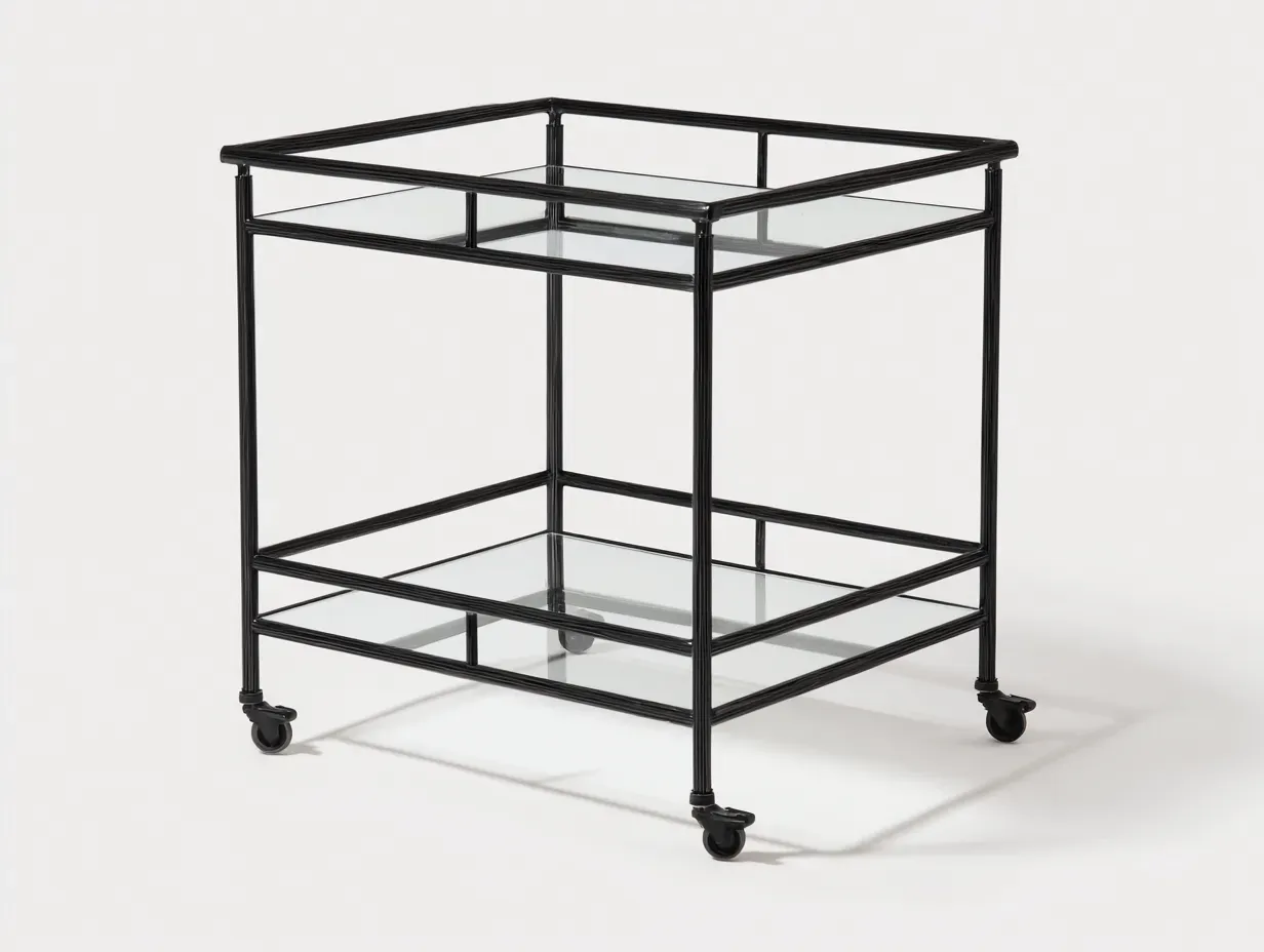 Carrito de cocina de acero y vidrio 78x42x82 cm - negro y transparente - 2 estantes con ruedas-Cottaupshop