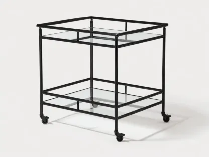 Carrito de cocina de acero y vidrio 78x42x82 cm - negro y transparente - 2 estantes con ruedas-Cottaupshop