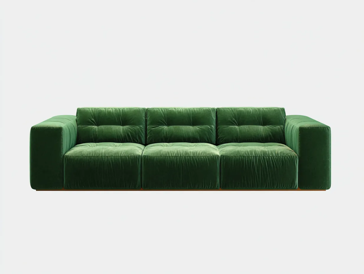 Sofá de 3 plazas en terciopelo 274 x 96 x 74 cm - verde esmeralda - diseño modular de líneas anchas para salón-Cottaupshop
