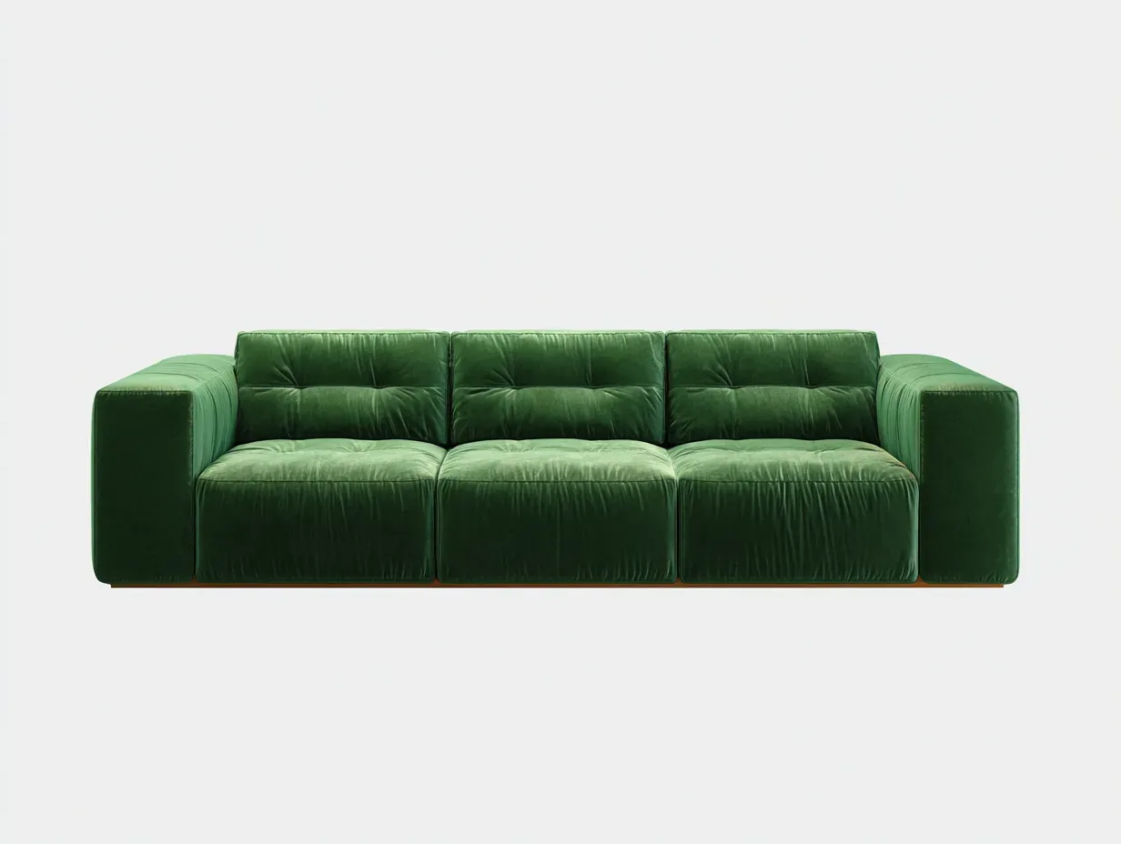Sofá de 3 plazas en terciopelo 274 x 96 x 74 cm - verde esmeralda - diseño modular de líneas anchas para salón-Cottaupshop