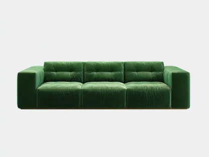 Sofá de 3 plazas en terciopelo 274 x 96 x 74 cm - verde esmeralda - diseño modular de líneas anchas para salón-Cottaupshop