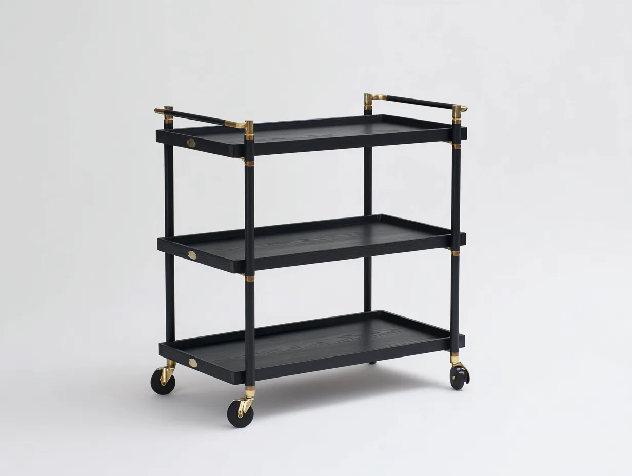 Carrito de cocina auxiliar 80x38x86 cm - negro y dorado - 3 bandejas con ruedas giratorias-Cottaupshop