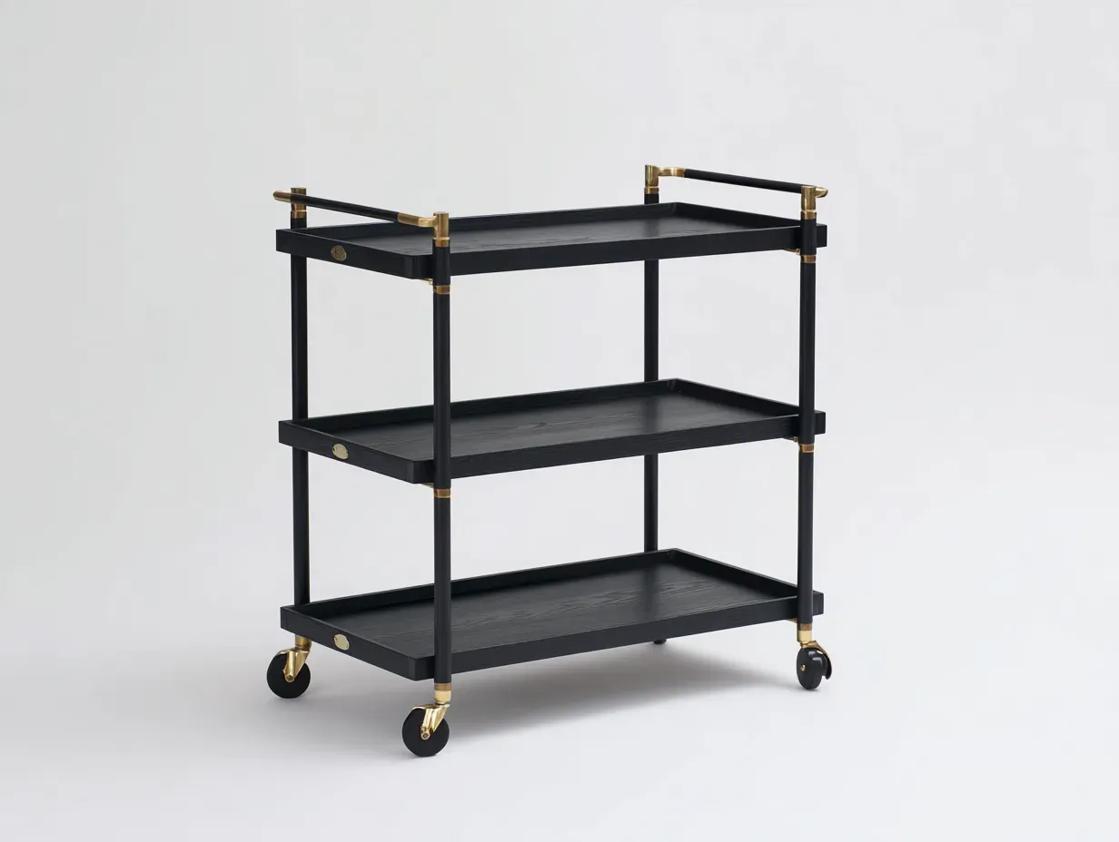 Carrito de cocina auxiliar 80x38x86 cm - negro y dorado - 3 bandejas con ruedas giratorias-Cottaupshop