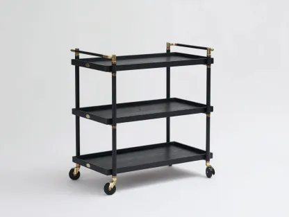 Carrito de cocina auxiliar 80x38x86 cm - negro y dorado - 3 bandejas con ruedas giratorias-Cottaupshop