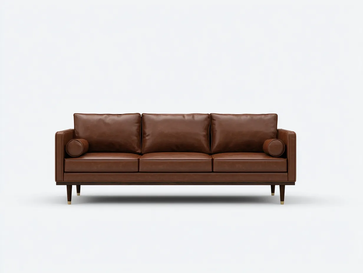 Sofá de 3 plazas en cuero sintético 221 x 89 x 82 cm - marrón coñac - estilo retro contemporáneo para salón-Cottaupshop