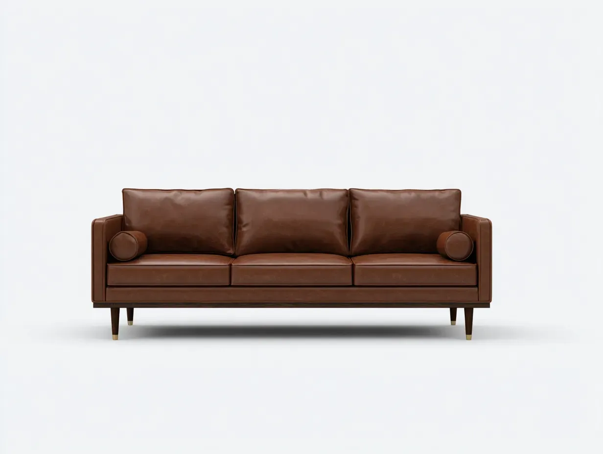 Sofá de 3 plazas en cuero sintético 221 x 89 x 82 cm - marrón coñac - estilo retro contemporáneo para salón-Cottaupshop