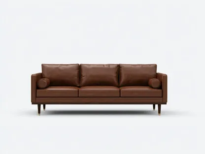 Sofá de 3 plazas en cuero sintético 221 x 89 x 82 cm - marrón coñac - estilo retro contemporáneo para salón-Cottaupshop