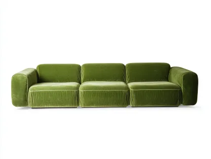 Sofá modular de 3 plazas 268 x 95 x 73 cm - verde musgo - terciopelo suave de perfil bajo para salón-Cottaupshop