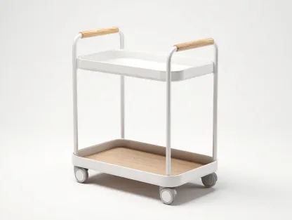 Carrito de cocina de metal 60x35x78 cm - blanco y madera natural - 2 niveles con ruedas-Cottaupshop