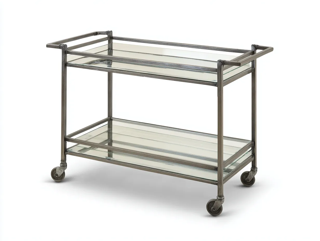 Carrito de cocina de metal y vidrio 85x40x78 cm - gris envejecido y transparente - 2 baldas con ruedas-Cottaupshop