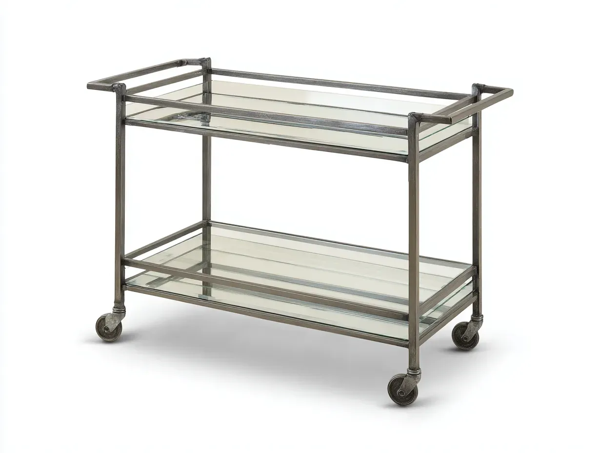 Carrito de cocina de metal y vidrio 85x40x78 cm - gris envejecido y transparente - 2 baldas con ruedas-Cottaupshop