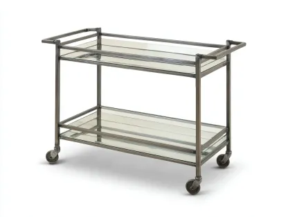 Carrito de cocina de metal y vidrio 85x40x78 cm - gris envejecido y transparente - 2 baldas con ruedas-Cottaupshop