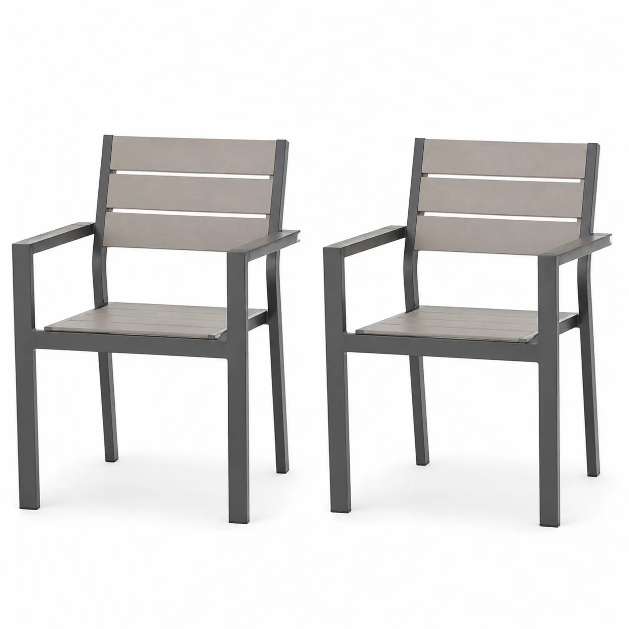 Set di 2 Sedie in Alluminio e Legno Composito Grigio