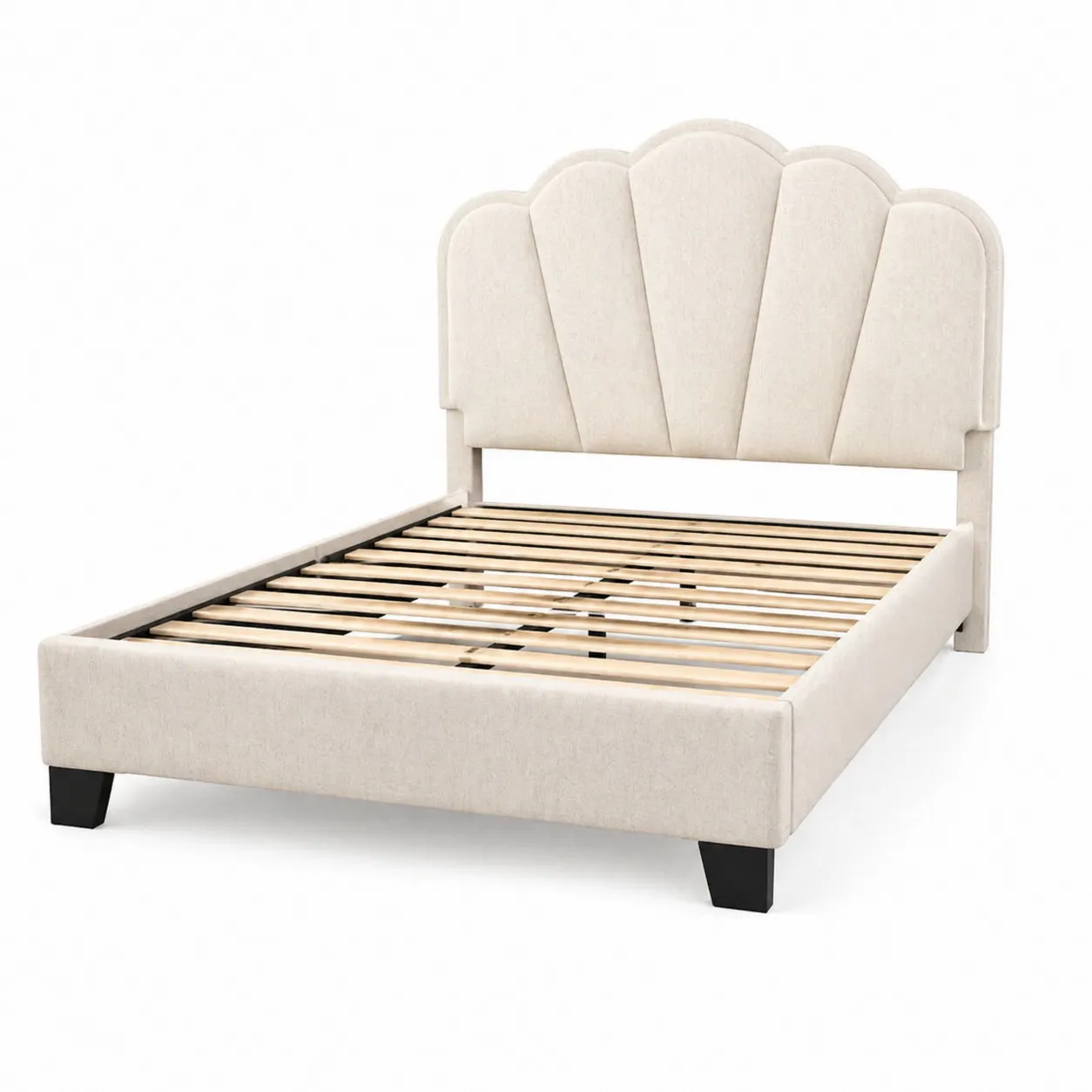 Letto matrimoniale in tessuto crema 200x180 cm