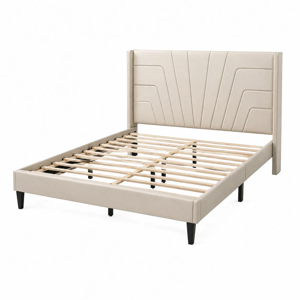 Letto a pannello con struttura in legno e pelle sintetica Beige 200x160 cm