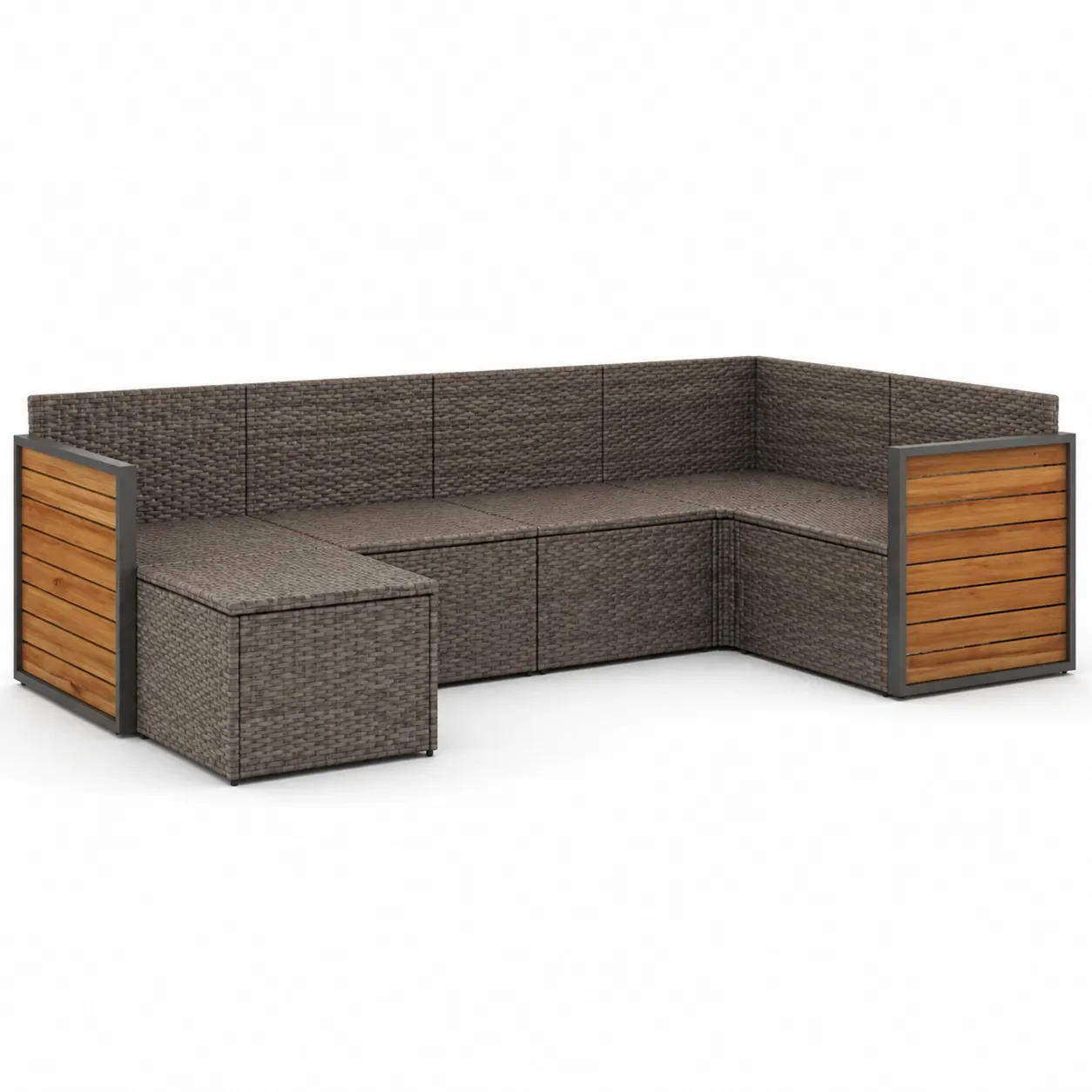Divano angolare in rattan e legno 255x175x65 cm