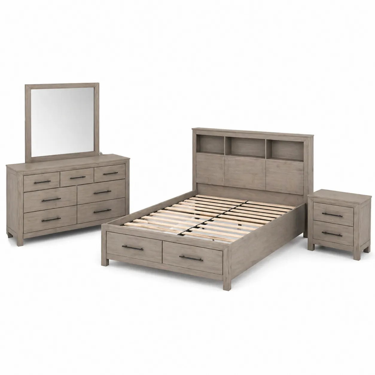 Set Camera da Letto in Legno Grigio con Letto Matrimoniale e Contenitore
