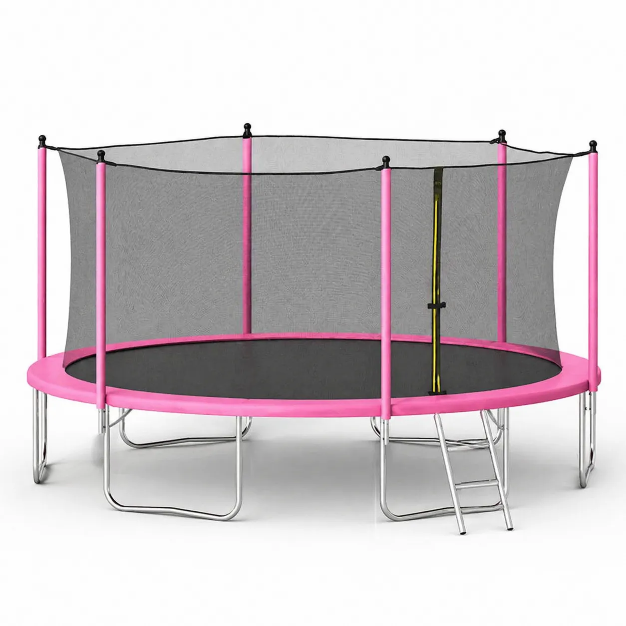 Trampolino da Esterno con Rete di Sicurezza e Scaletta in Acciaio e Tessuto Rosa Ø 305 cm